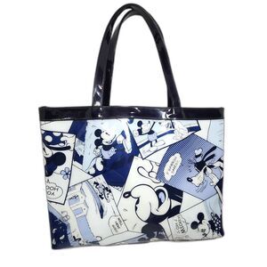Disney Store Mickey Mouse Tote Vinyl Cartoons Blue White 12 X 14 Beachy Casual